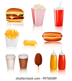 Big group of fast food products. Vector illustration