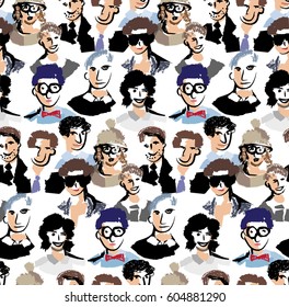 Big group men color seamless pattern.