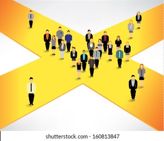 A big group of people finding their way and solution conceptual vector design
