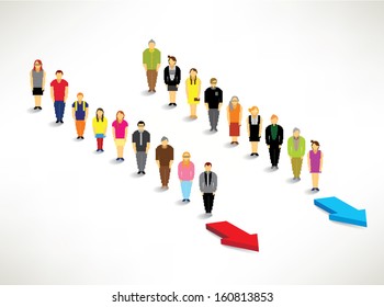 A big group of people finding their way and solution conceptual vector design