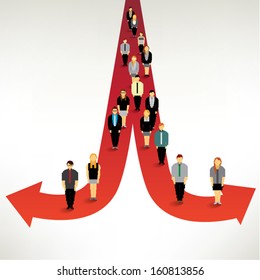A big group of people finding their way and solution conceptual vector design