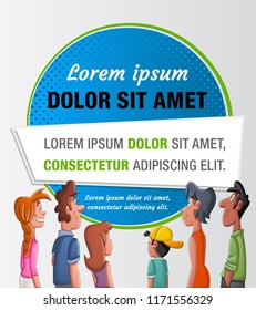 Big group of people looking at text box frame background