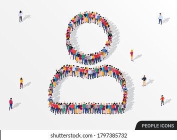 Big group of people standing in a user sign. All for one concept. Vector team illustration