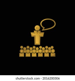 Big Group Of Small Students With Giant Professor In Front Of The Class Talking gold plated metalic icon or logo vector