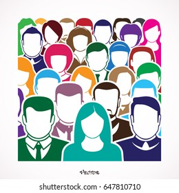 Big group unrecognizable people. Color vector illustration with big crowd of people. 