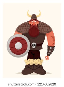 Big Grumpy Viking. Cartoon Style. Vector Illustration