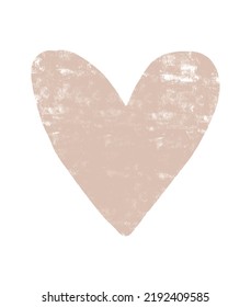 Big Grunge Beige Heart on a White Background. Romantic Vector Illustration with Love Symbol ideal for Card, Poster, Wall Art. Cool Hand Drawn Valentine's Day Print.
