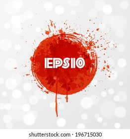 Big grunge red splash on white glowing background. Vector illustration. 