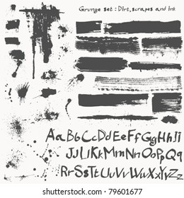 big grunge set - dirt and ink and alphabet