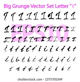 Big Grunge Vector Set Letter "I". Different styles of writing large and small letters "I". Hand drawn letters with black ink. EPS10