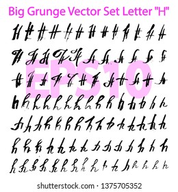 Big Grunge Vector Set Letter "H". Different styles of writing large and small letters "H". Hand drawn letters with black ink. EPS10