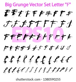 Big Grunge Vector Set Letter "F". Different styles of writing large and small letters "F". Hand drawn letters with black ink. EPS10