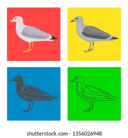 Big gull color flat, simple, line and black white colors concept icons set