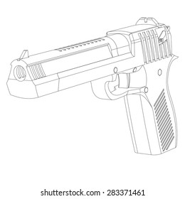 The big gun close up a contour on a white background