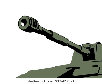 Gran arma. Rompecabezas del obús autopropulsado. Imagen estilizada para impresiones, afiches e ilustraciones.