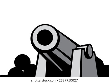 Großes Gewehr. Alte massive Eisenkanone mit Kerne. Vektorbild für Drucke, Poster und Illustrationen.
