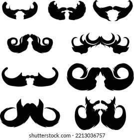 Big Guy Mustache Silhouette, Collection Of Men's Mustaches. Vector Illustration.