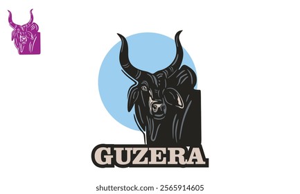 big guzera cattle head logo, silhouette of great horned cow vector illustrations