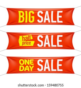 Big, half price and one day sale banners. Vector.