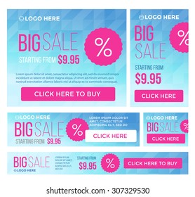 Big, half price and one day sale banner set. Summer theme. Vector.