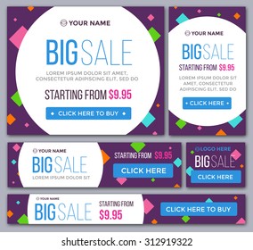 Big, half price and one day sale banner set. Vector eps 10