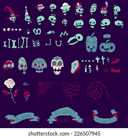 Big halloween elements set. Vector pattern for web page backgrounds, postcards, greeting cards, invitations, pattern fills, surface textures.