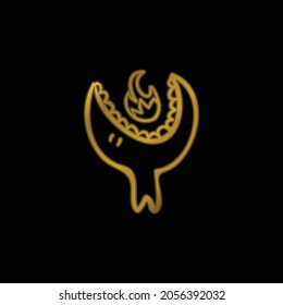Big Halloween Monster Head With Open Mouth Eating An Animal gold plated metalic icon or logo vector