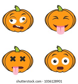 Big Halloween pumpkin emoji decoration faces in flat style. Pumpkin emotion styles for your design.