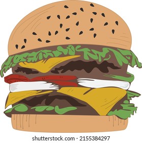 big hamburger with cheese isolated on white background