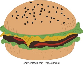 big hamburger with cheese isolated on white background