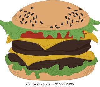 big hamburger with cheese isolated on white background