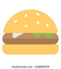 
A big hamburger, fast food flat icon
