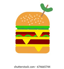 Big hamburger flat icon, vector sign, colorful pictogram isolated on white. Symbol, logo illustration. Flat style design