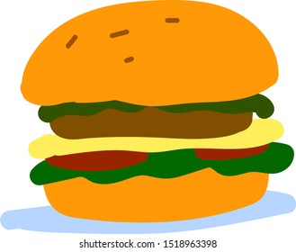 Big hamburger, illustration, vector on white background.