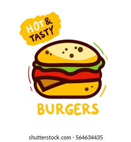Big hamburger on white background. Burger. Delicious fast food. Vector illustration.