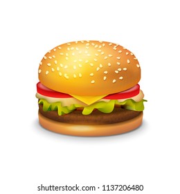 Big Hamburger Sandwich on white background - Vector Clipart Illustration of American Burger