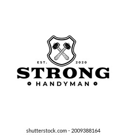 Big Hammer Crossed With Frame Emblem Vintage Drawing Logo Vector Illustration Template Icon Design