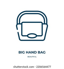 Icono de gran bolso de mano. Ilustración vectorial lineal de una hermosa colección. Contorno el vector del icono de la bolsa de mano grande. Símbolo de línea delgada para uso en aplicaciones web y móviles, logotipo, medios impresos.