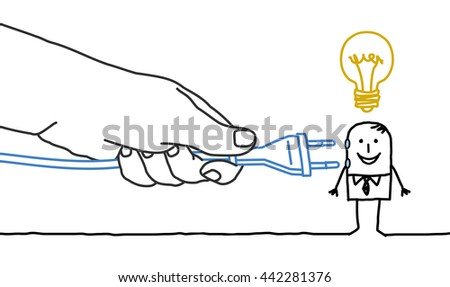 Big hand and  businessman - plug in