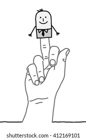 big hand and cartoon businessman - finger salute