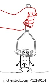 big hand and cartoon businessman - under pressure