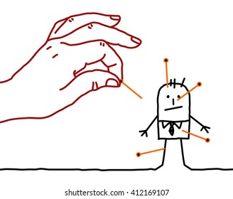big hand and cartoon businessman - voodoo