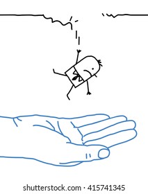 mano grande con personaje de dibujos animados - caída