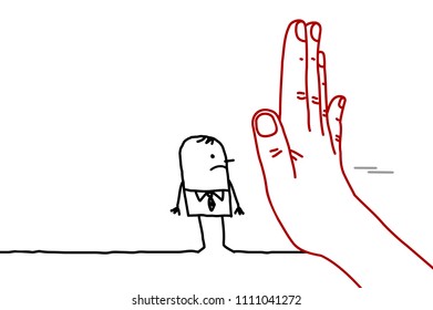 Big Hand with Cartoon Character - Stop Sign Facing a Man