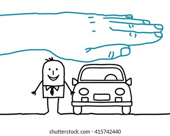personajes de gran mano y dibujos animados - seguro de coche