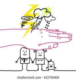 personajes de gran mano y dibujos animados - desastre 