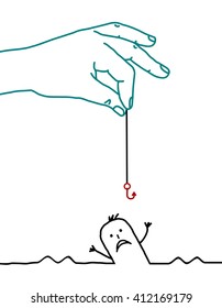 big hand and cartoon man - help