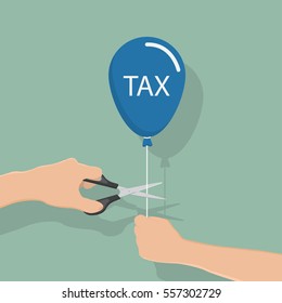 Big hand cutting balloon string with scissors. Business concept.flat design