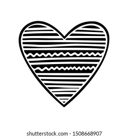 Big hand drawn black heart on the white background, simple vector shape for greeting cards, wedding invitation, banners, backgrounds, textiles design.