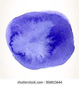 Big hand drawn blue watercolor circle, isolated over white.